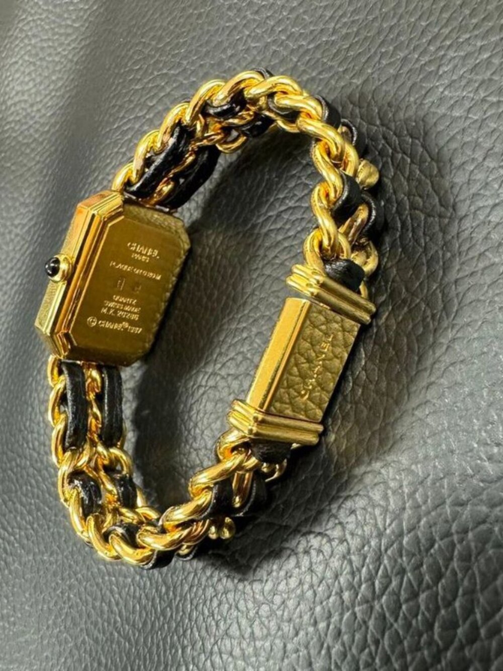 Chanel Premier M /black Leather Cut Glass Bracelet - Picture 12 of 12